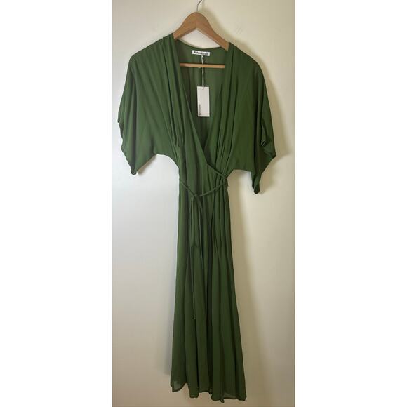 Reformation Karen Midi Wrap Dress in Moss Green XS - NWT - Picture 2 of 8